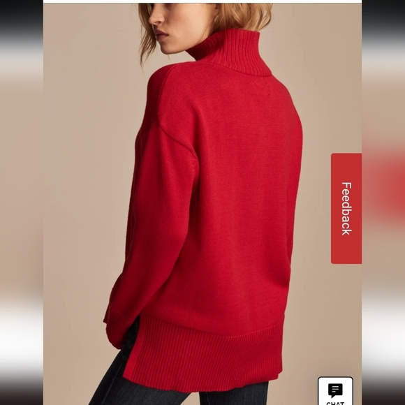 Lucky Brand mock neck tunic sweater. color: tango red. Size Medium. New.Like a - Picture 2 of 9